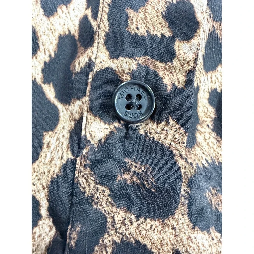 Michael Kors Midi Dress Womens 2X Brown Leopard Print Button Up Long Sleeve